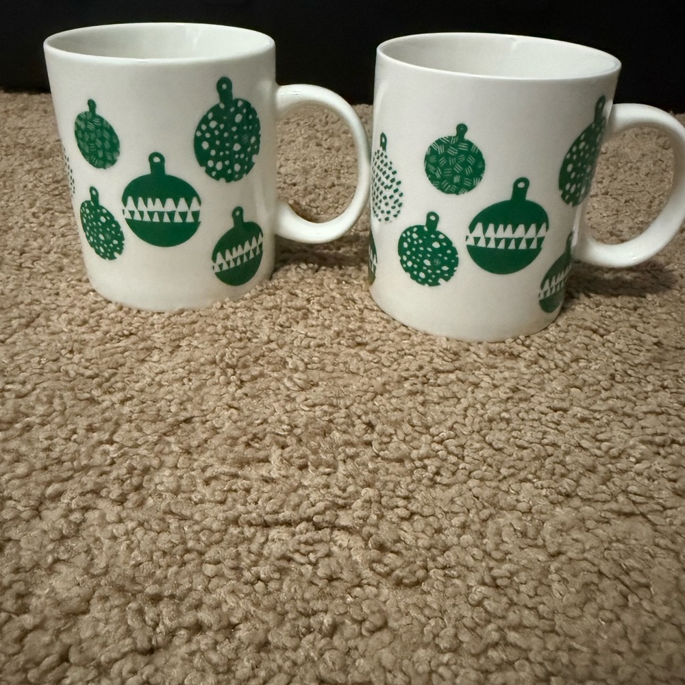 Set of 2 Starbucks 2016 Holiday Ornament Mugs 12oz Green & White Christmas - Picture 2 of 4